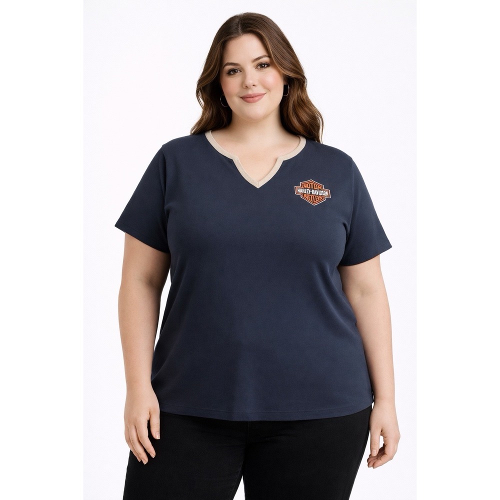 Harley Davidson Women's Black V-Neck Logo Short Sleeve T-Shirt Size 2XL Moto